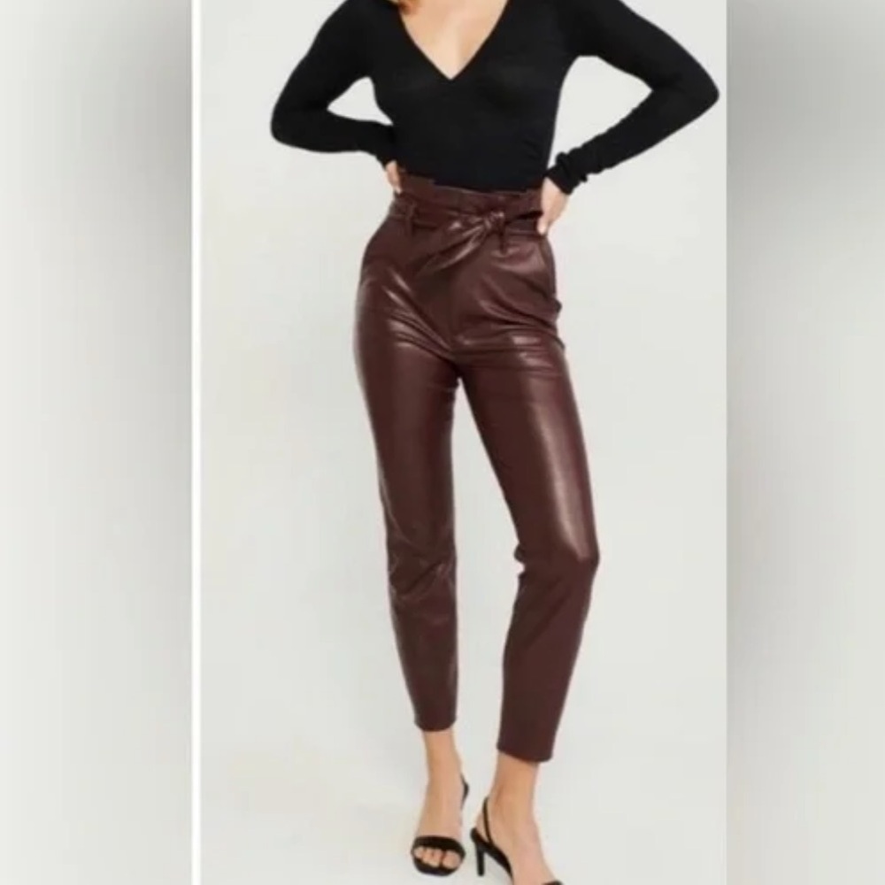 Abercrombie & Fitch Maroon Leather Pants Paper Bag Women’s Pants High Waist